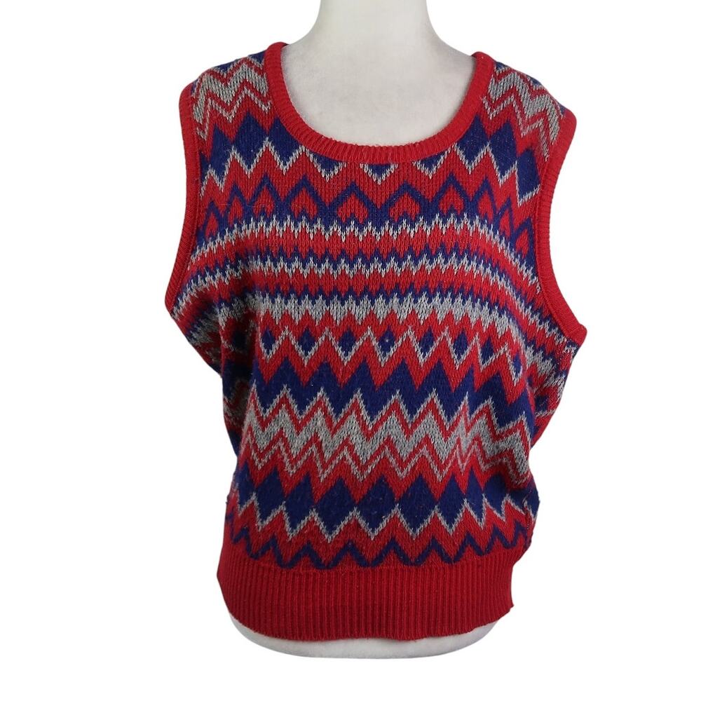 Vintage 70s Munsingwear Red and Blue Chevron Knit Sweater Vest Mens M